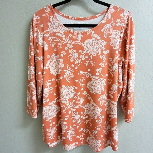🍂Cupio 3/4 Sleeve Coral Floral Top Size XL - Picture 3 of 10